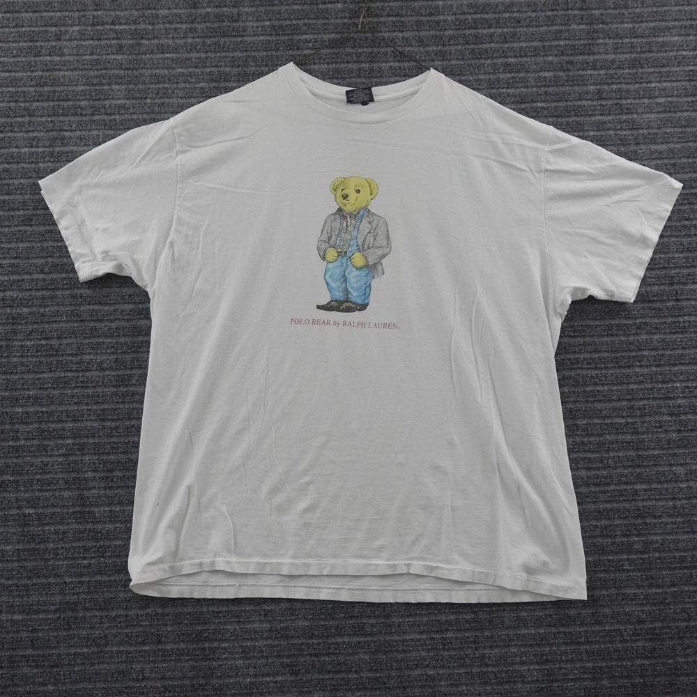 Vintage 90s Polo Ralph Lauren T-Shirt Mens XL White Polo Bear Graphic Tee